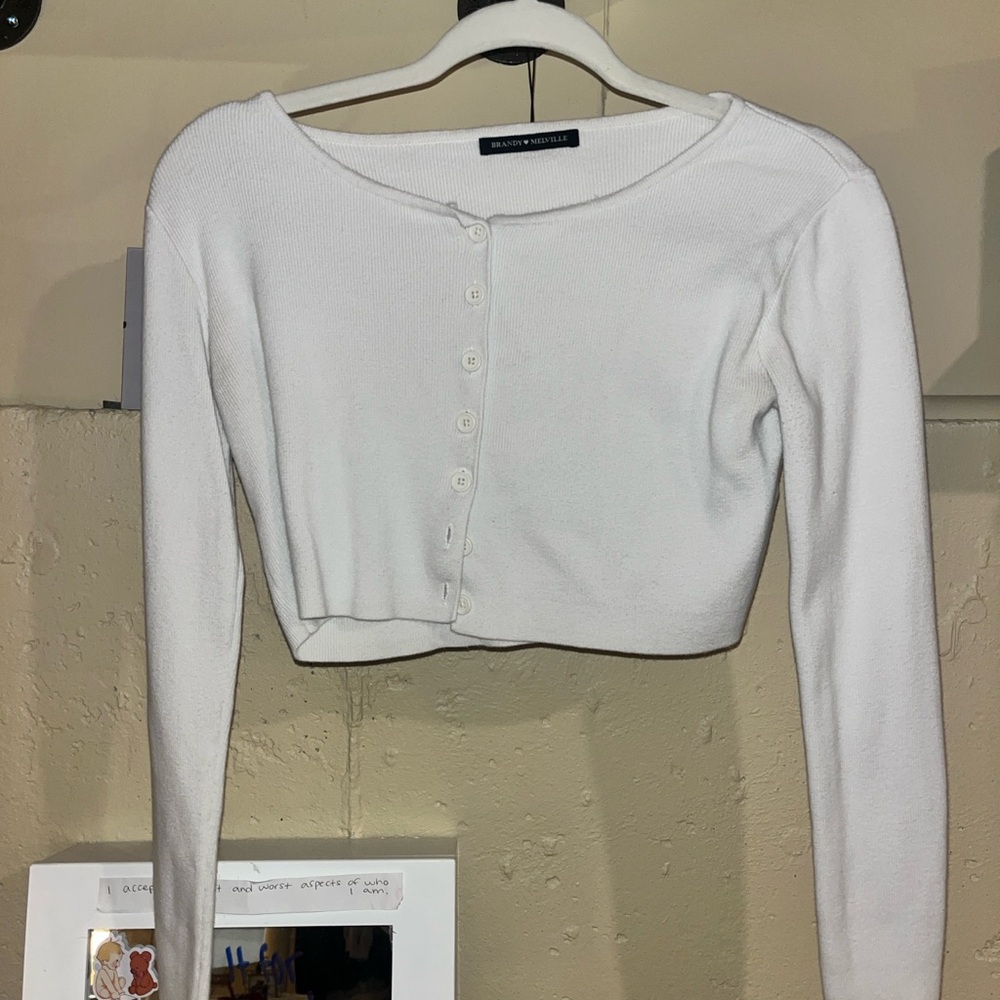 White Button-Up Brandy Melville Cropped Cardigan